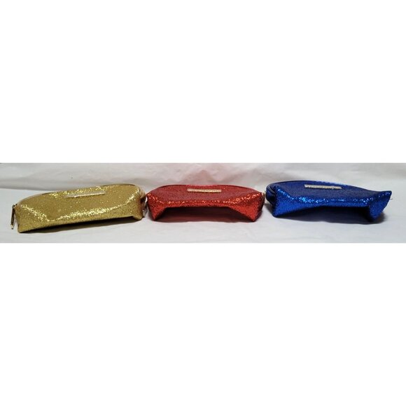 Lot of 3 SeneGence Glittery Cosmetic Makeup Bags Gold Red Blue with Zip Closure - Picture 2 of 8